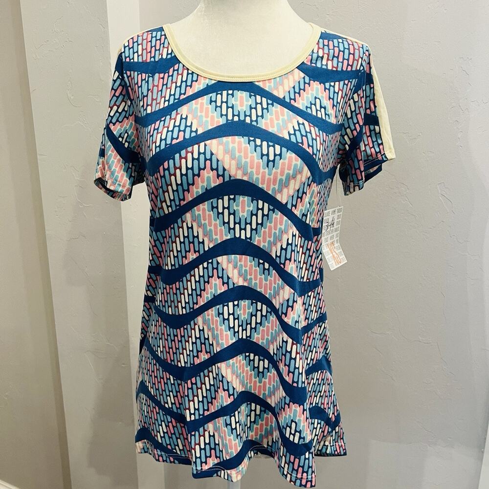 LuLaRoe Women’s Classic T Shirt Yellow Blue Pattern XS (A0128)